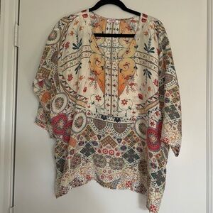 Johnny Was Boho Floral Patchwork Tunic Top - Cream Multi